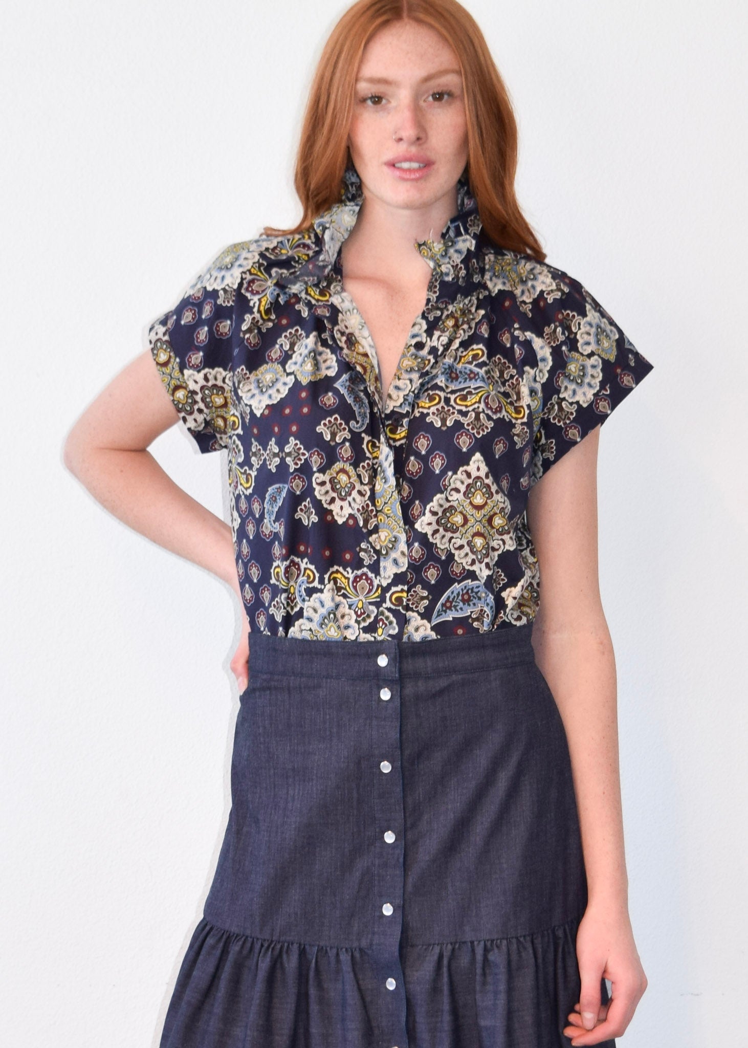 Vicki Button Down Top Paisley