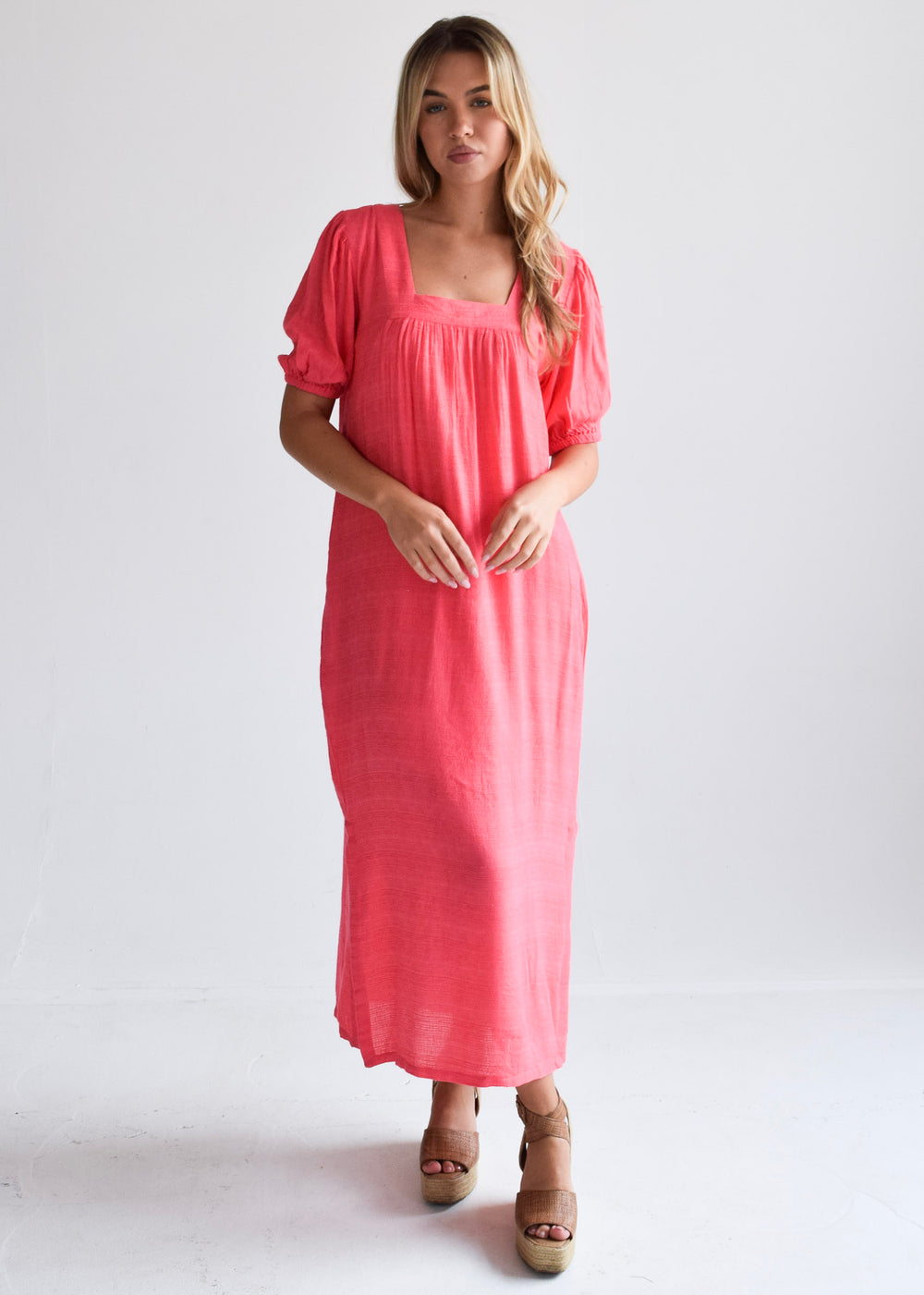 Square Neck Maxi Dress - Knockout Pink