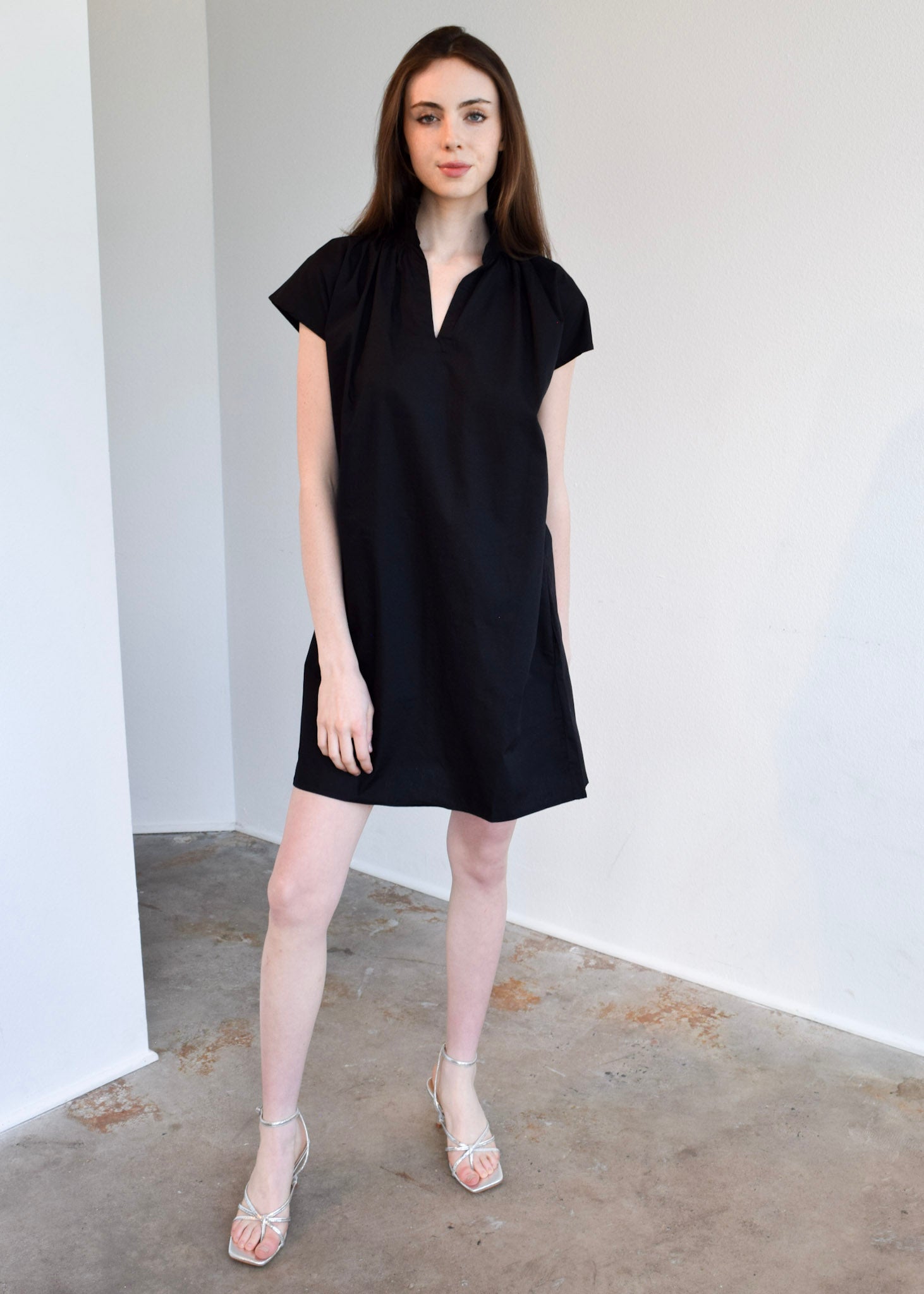 Vicki Short Sleeve Dress Black Poplin