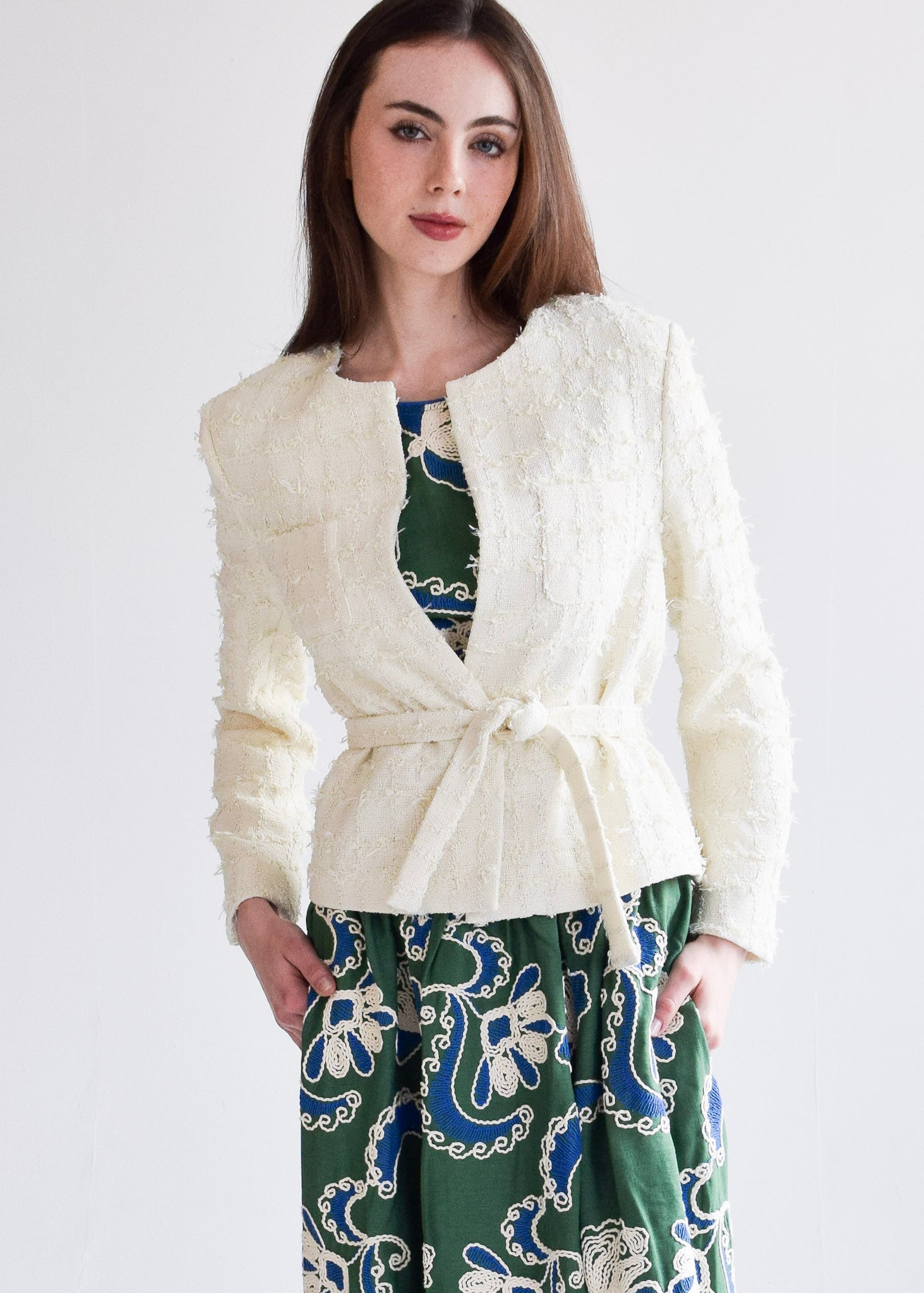 Tie Waist Jacket Ivory Tweed