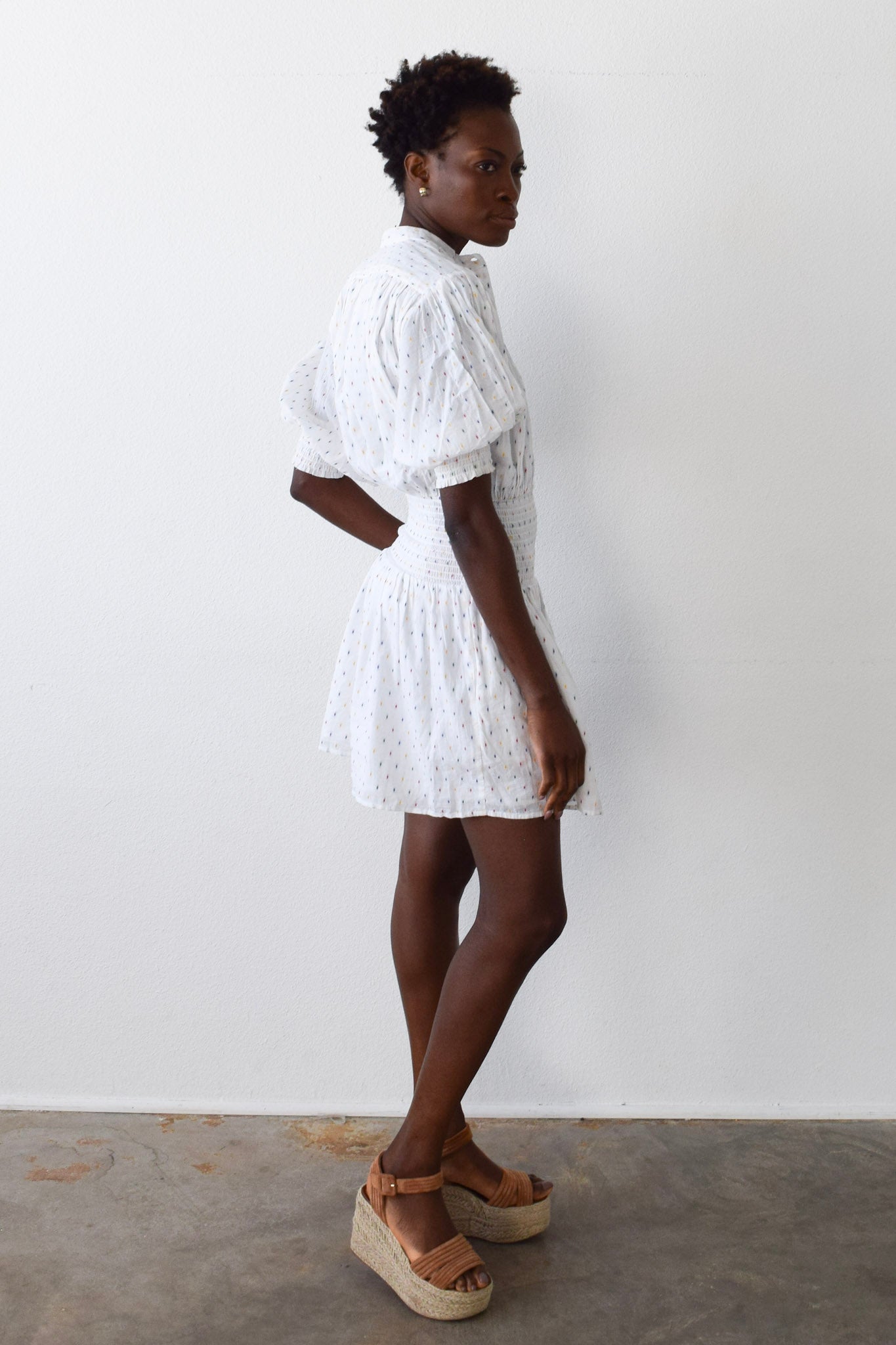Smocked Waist Short Dress Primary Swiss Dot – NeverAWallflower
