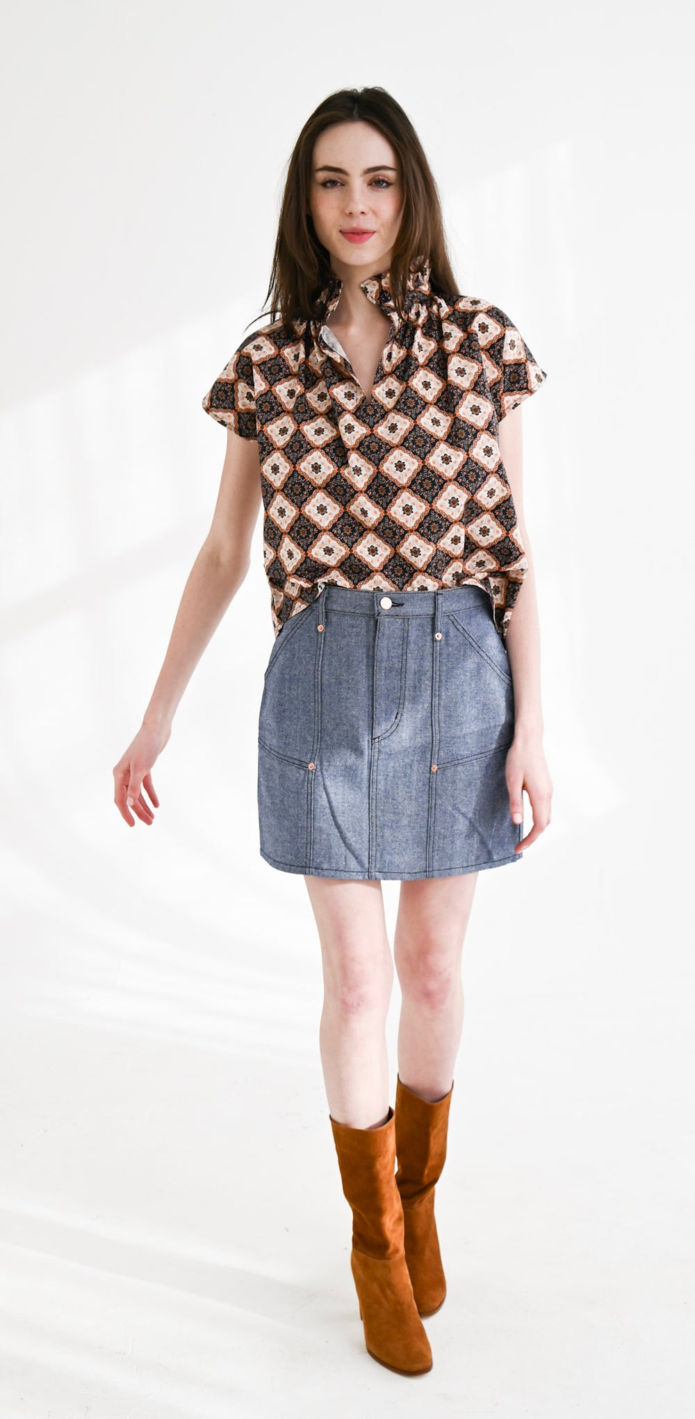 Vicki Short Sleeve Top Nouveau Squares