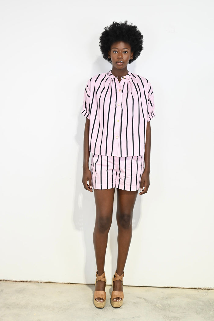 Elastic Sleeve Top Pink Cabana Striped