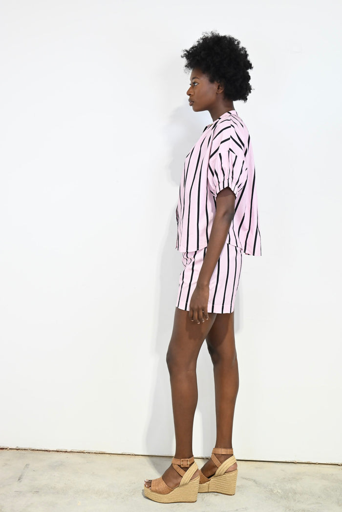 Elastic Sleeve Top Pink Cabana Striped