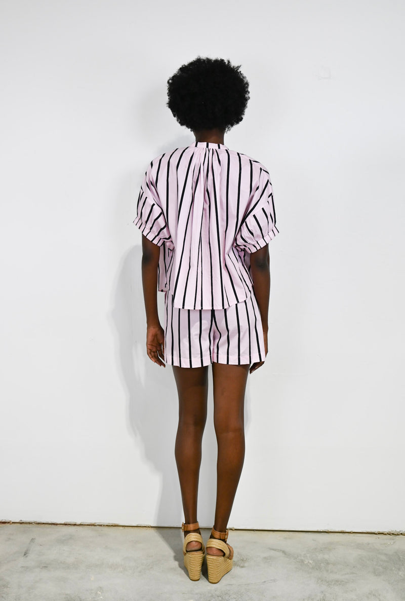 Pleated Shorts Pink Cabana Stripe