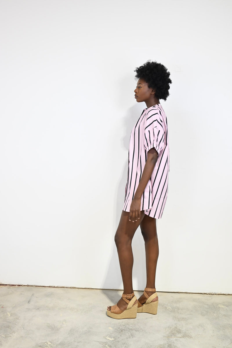 Elastic Sleeve Dress Pink Cabana Stripe