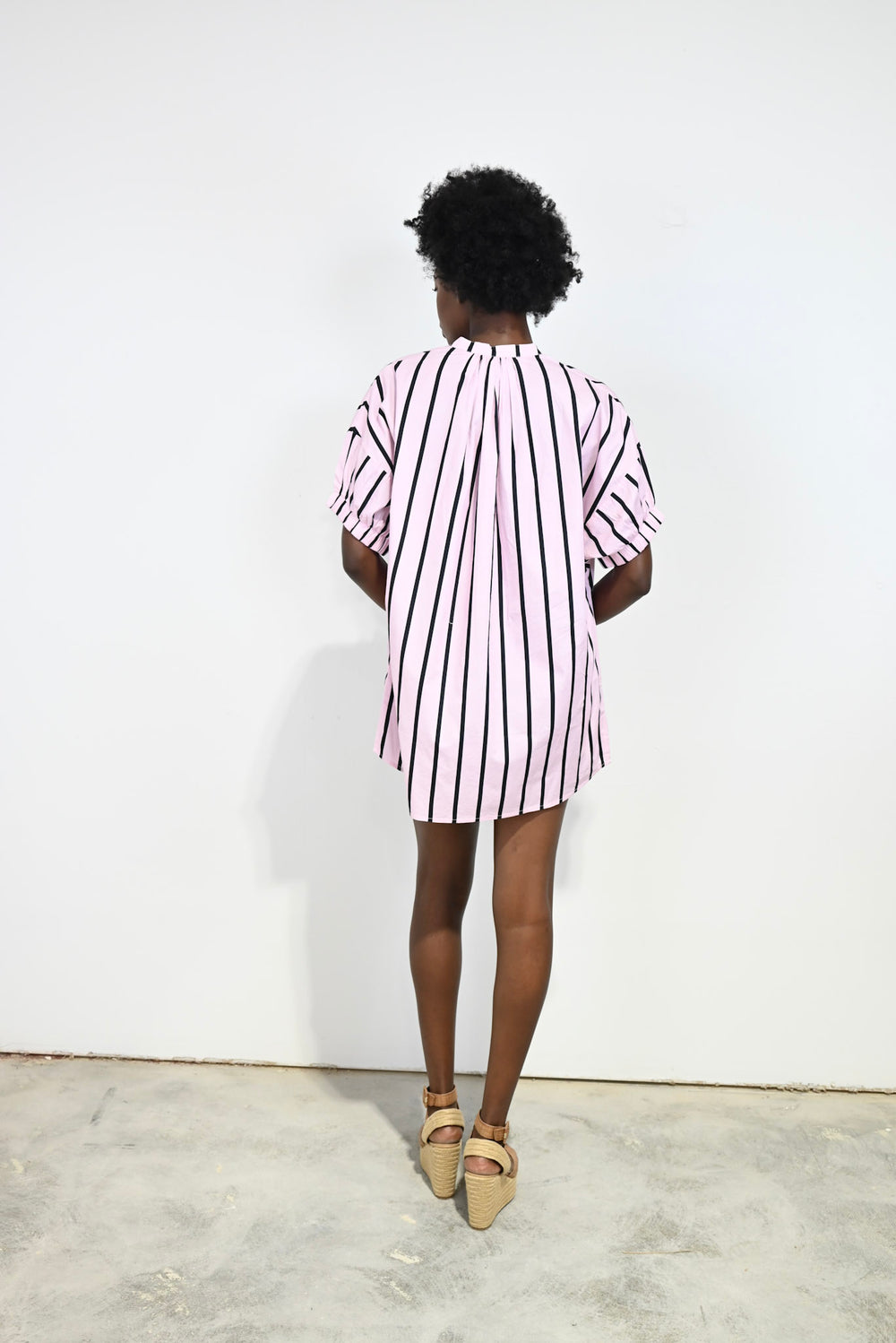 Elastic Sleeve Dress Pink Cabana Stripe
