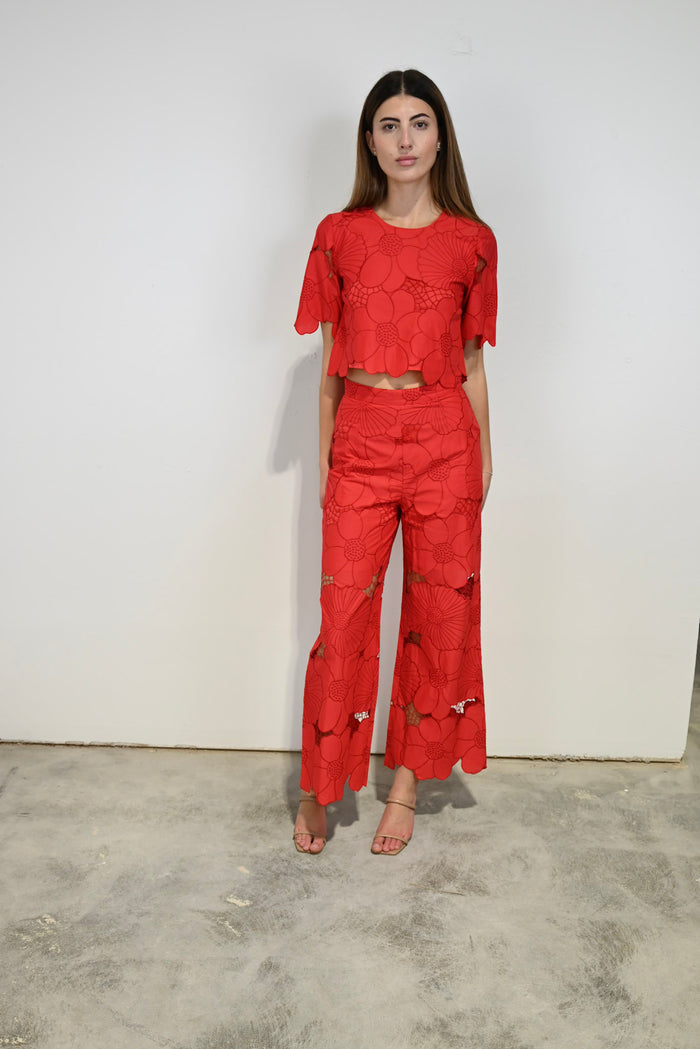 1/2 Sleeve Crop Red Lace