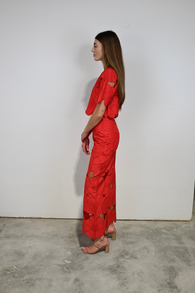 1/2 Sleeve Crop Red Lace