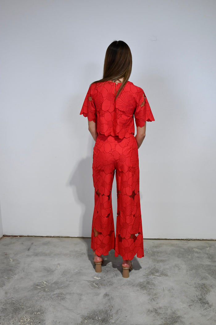 1/2 Sleeve Crop Red Lace