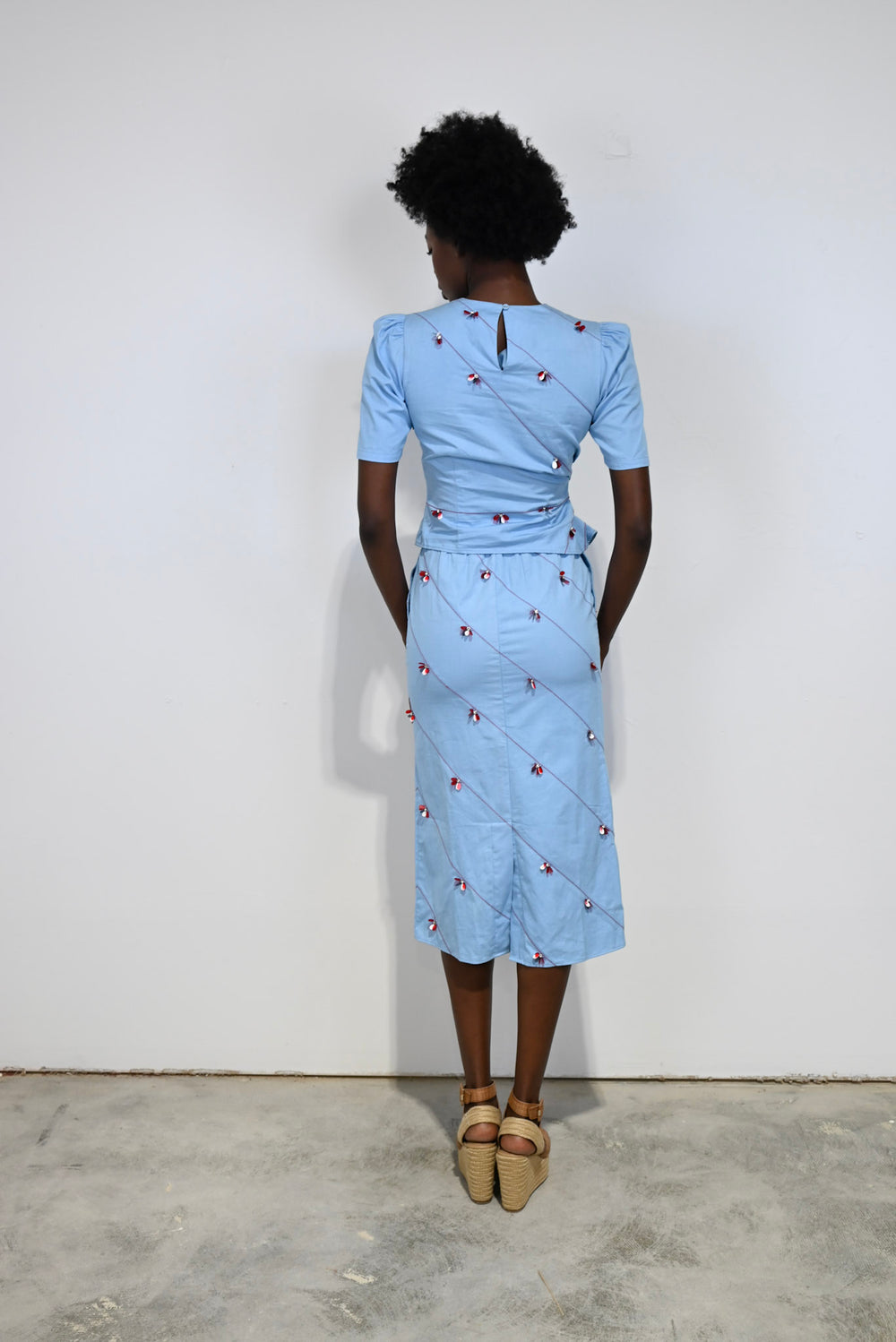 Blue Poppy Beaded Short Sleeve Top