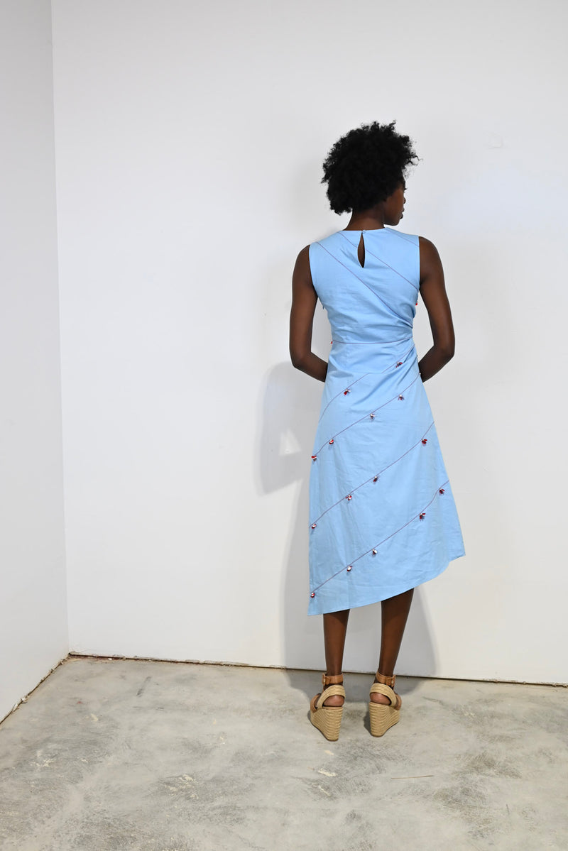 Blue Poppy Beaded Long Dress