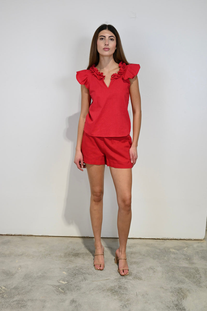 Pull On Shorts Red Woven