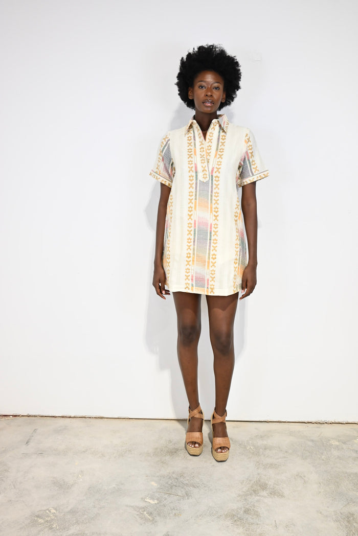 Split Neck Dress White