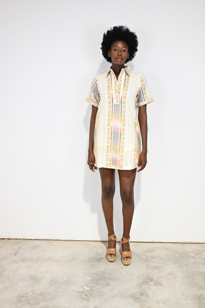 Split Neck Dress White