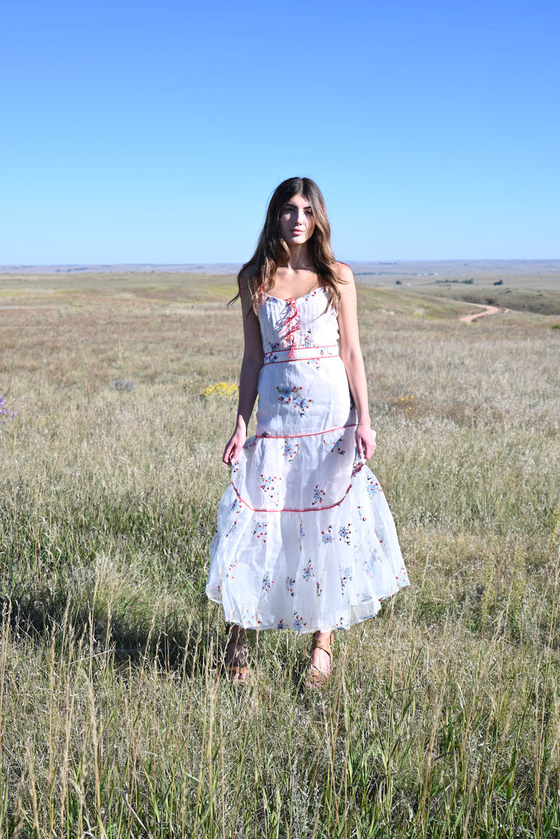 Lindsey Long Dress Crosstitch Organza