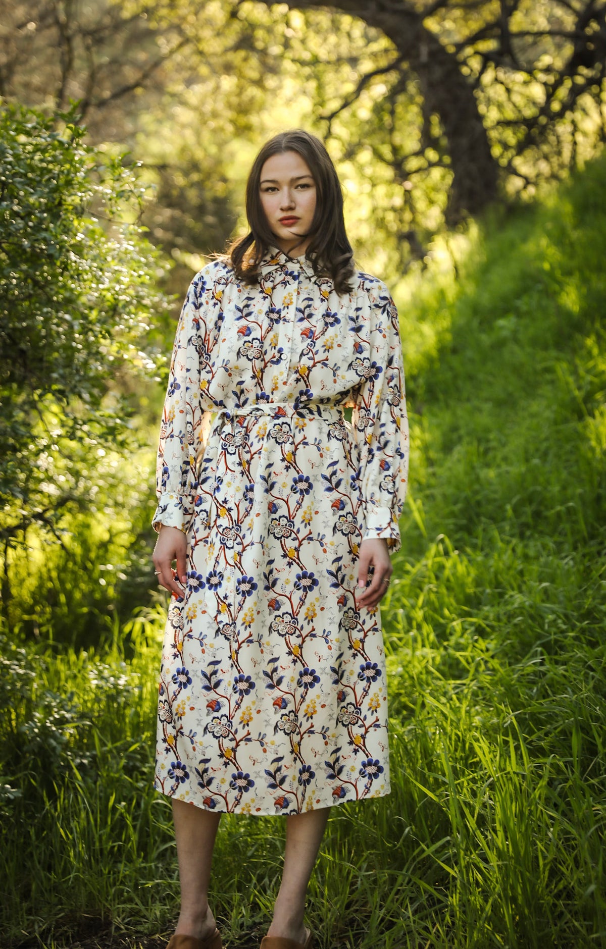 Drop Shoulder Dress Ivory Chintz