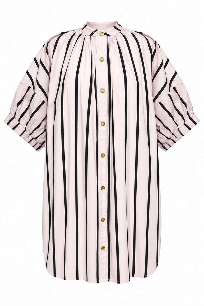 Elastic Sleeve Dress Pink Cabana Stripe