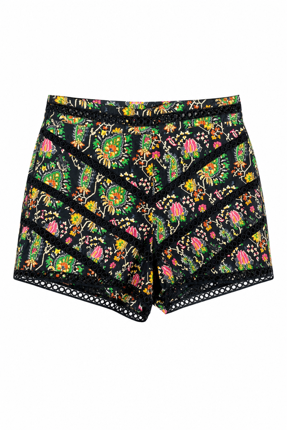 Embroidered Shorts Black Paisley