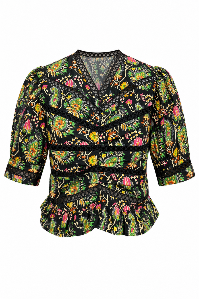 Embroidered Top Black Paisley