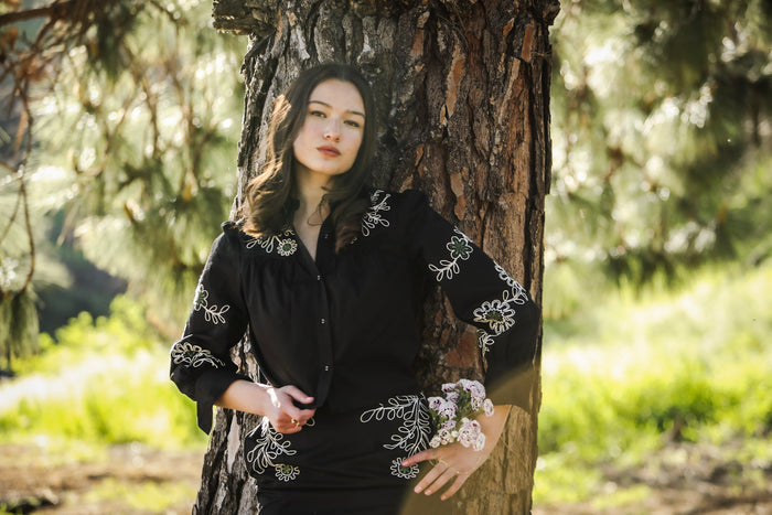 Tansy Long Sleeve Top Black Crewel