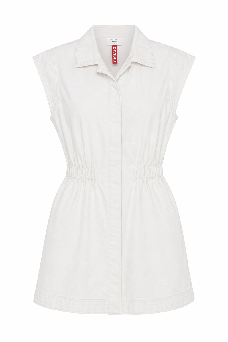 Epaulet Short Dress Bone Denim