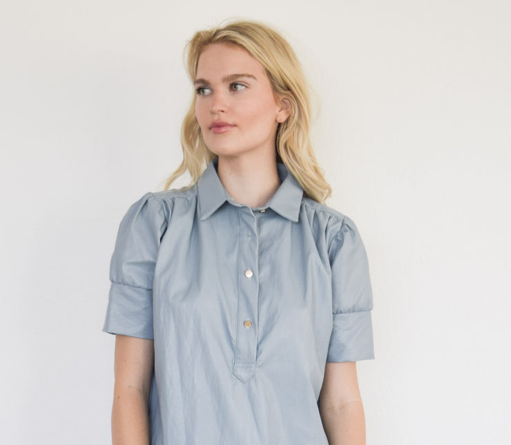 Everything Short Sleeve Top Blue Faux Leather