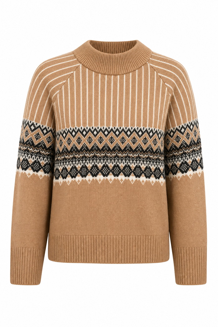 Fair Isle Crew Neck Sweater Tan