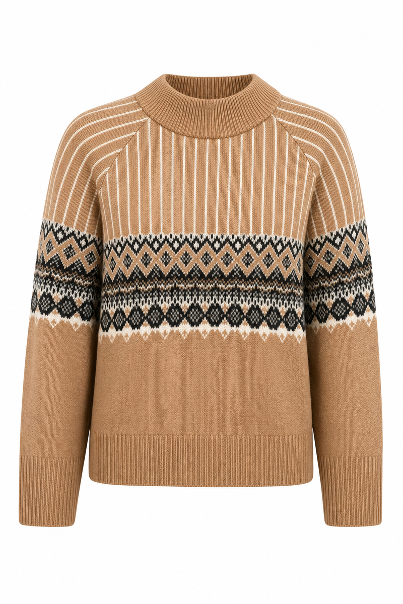 Fair Isle Crew Neck Sweater Tan