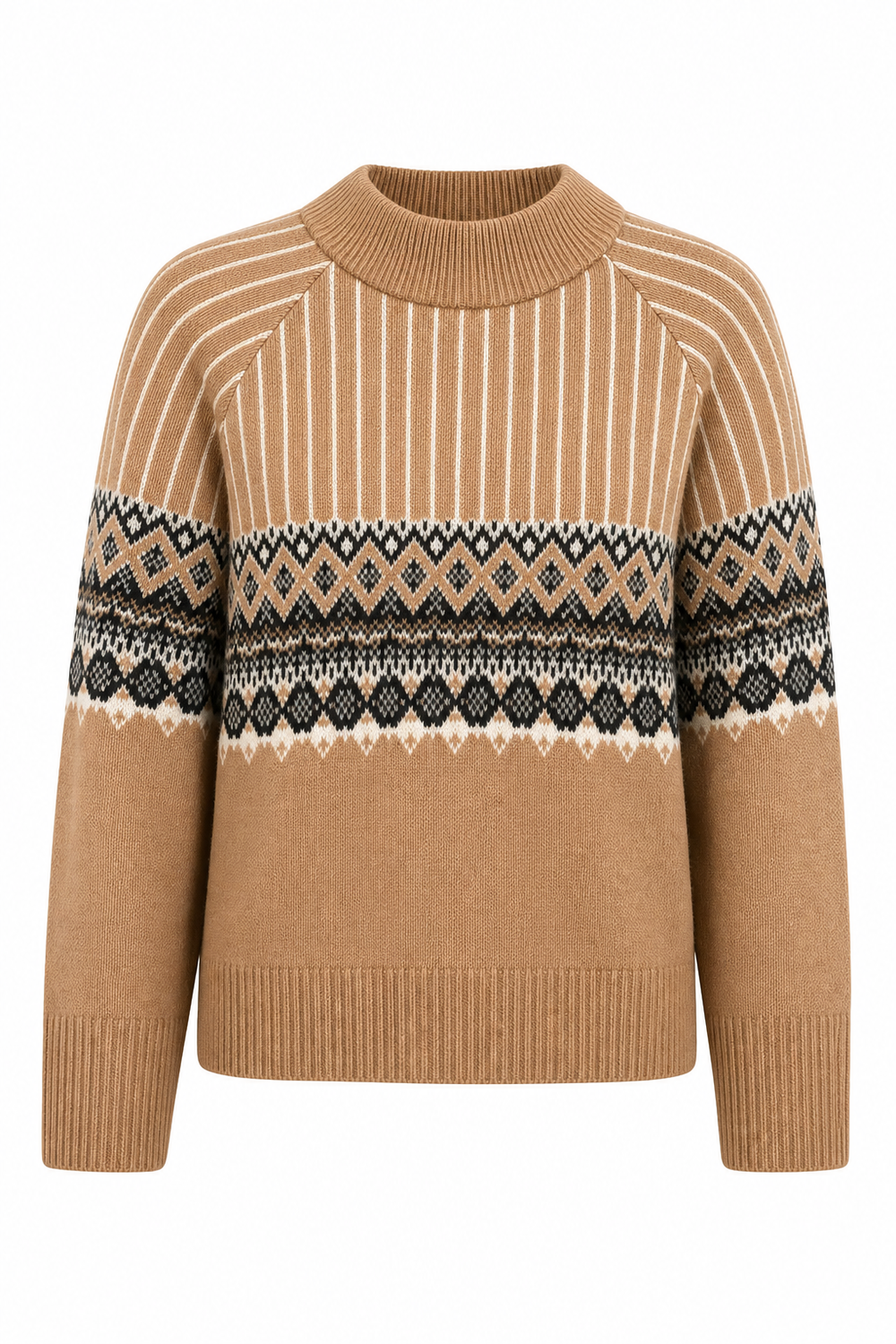 Fair Isle Crew Neck Sweater Tan