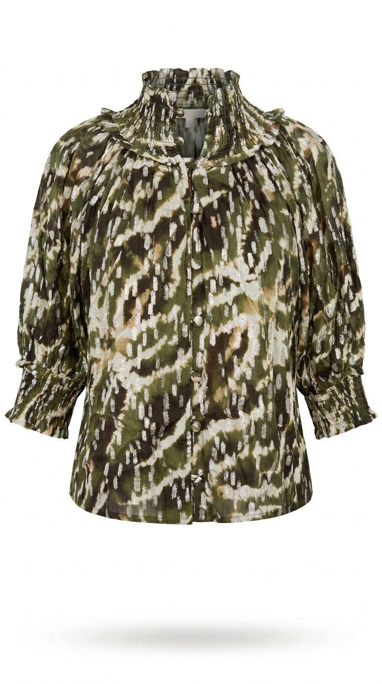 Gathered Neck Top Tiger Metallic