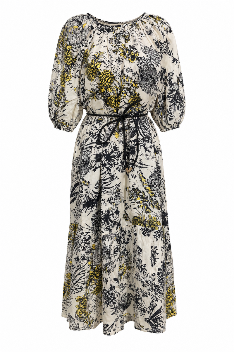 Gathered Neck Dress Floral Panel