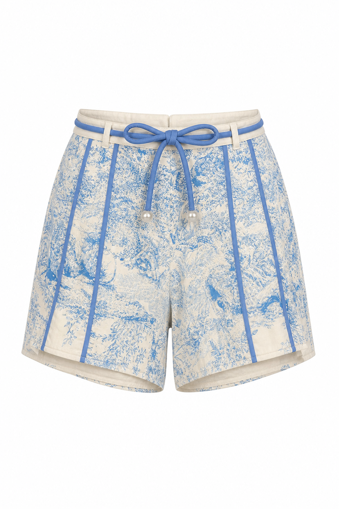 Grasse Piped Shorts Blue Toile