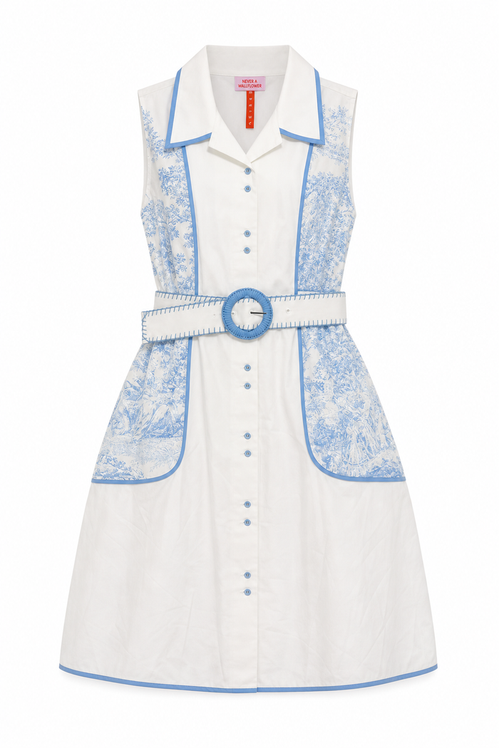 Grasse Piped Short Dress Blue Toile