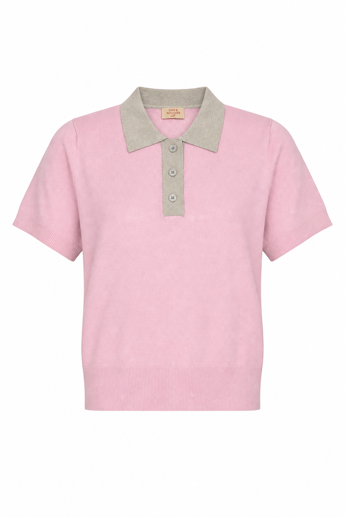 Henley Sweater Pink & Tan