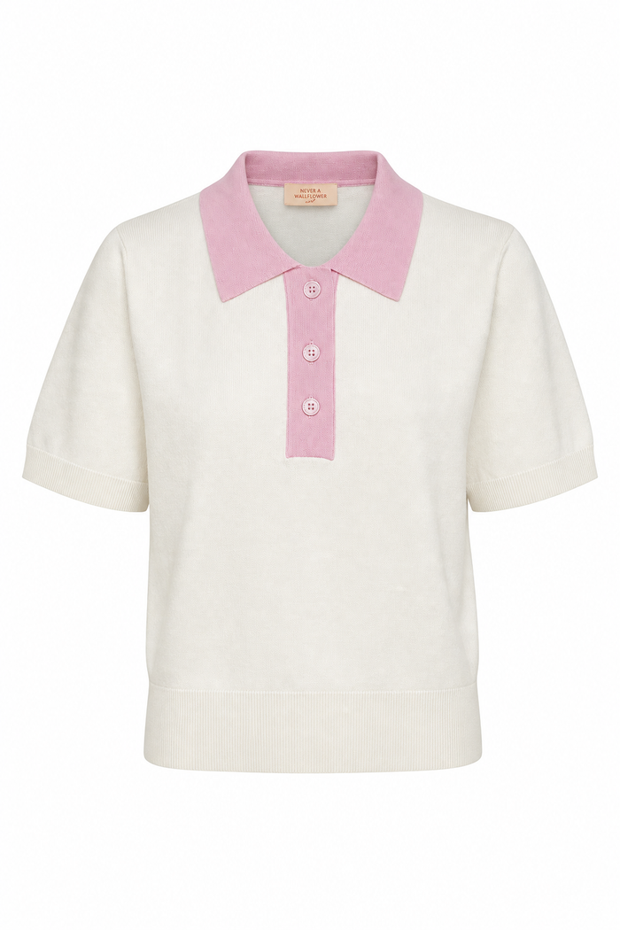 Henley Sweater Cream & Pink