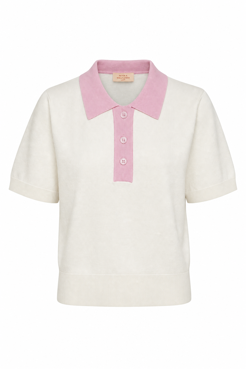 Henley Sweater Cream & Pink