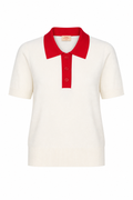 Henley Sweater White & Red
