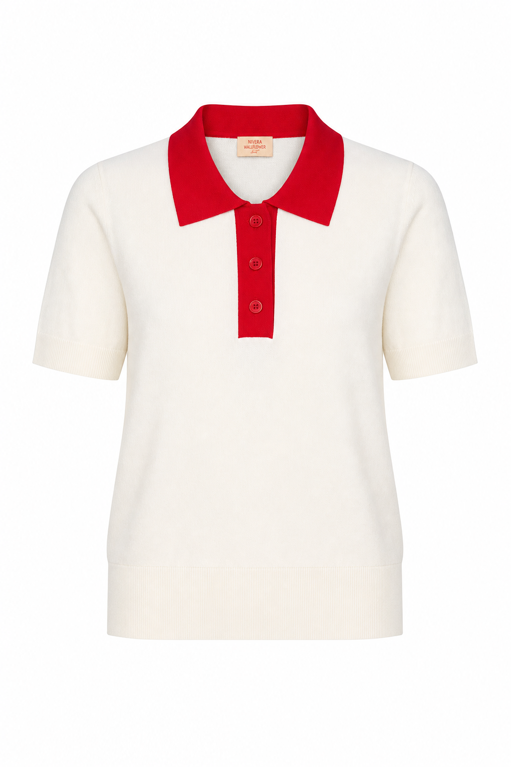 Henley Sweater White & Red
