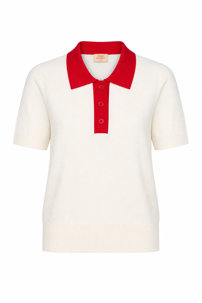 Henley Sweater White & Red
