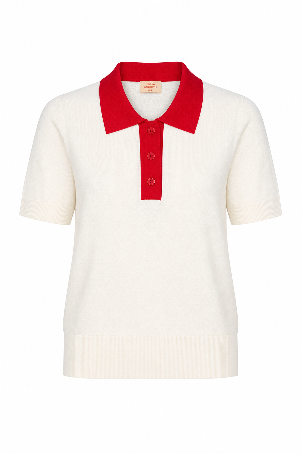 Henley Sweater White & Red