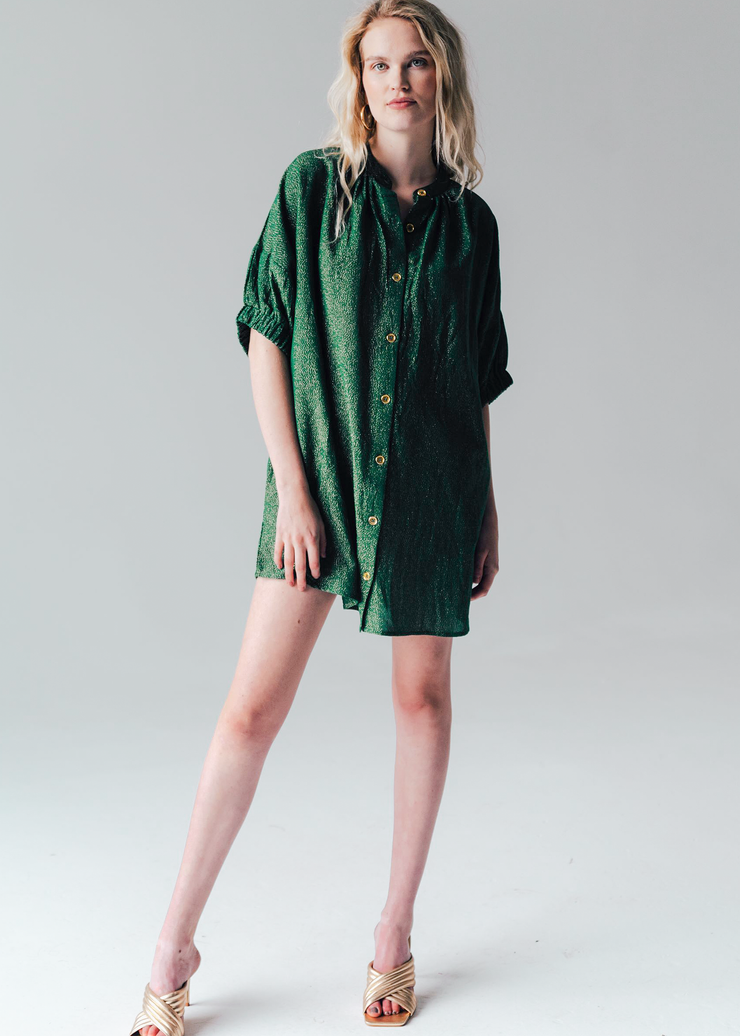 Elastic Sleeve Dress Emerald Sparkle