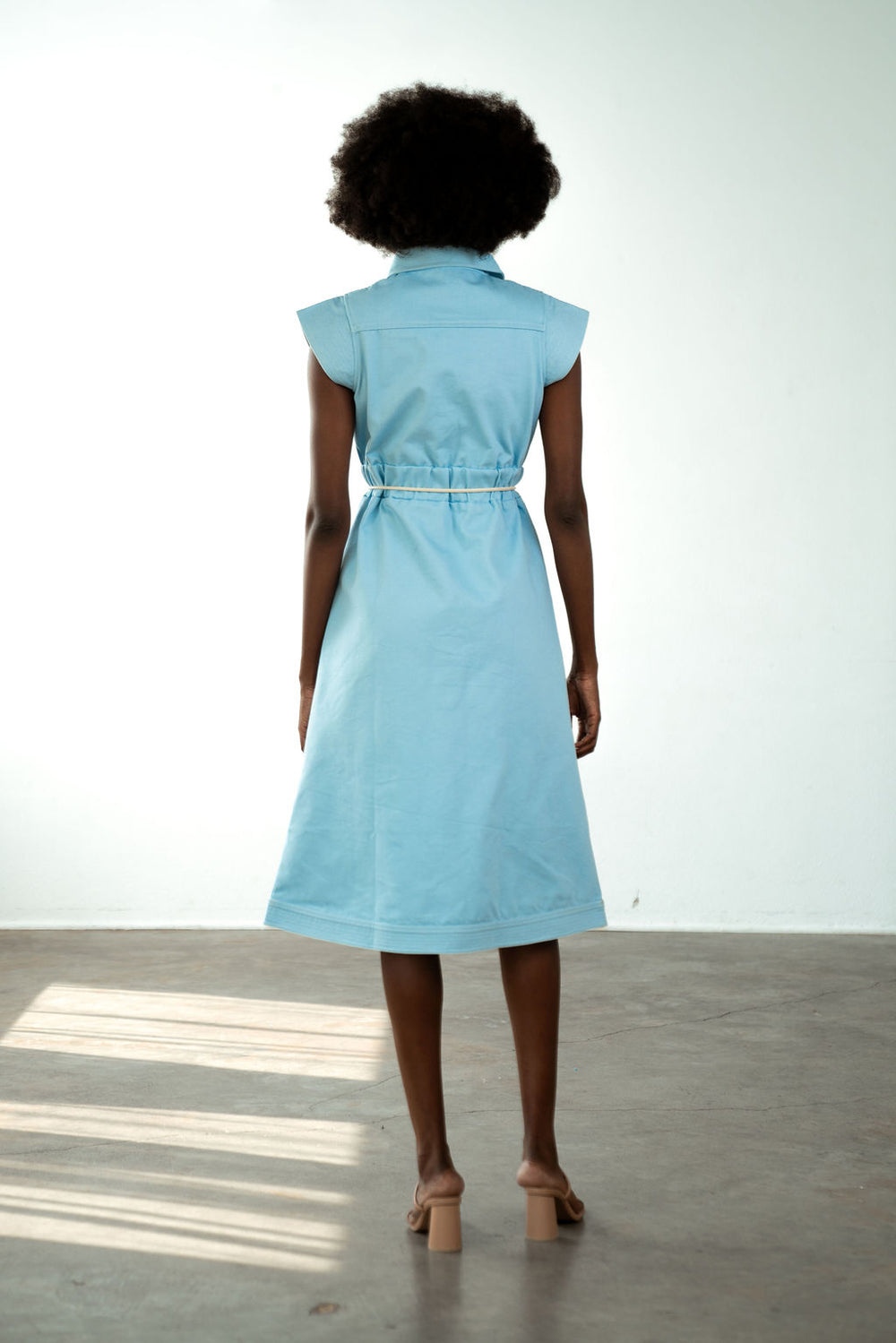 Epaulet Shirt Dress Light Blue Denim