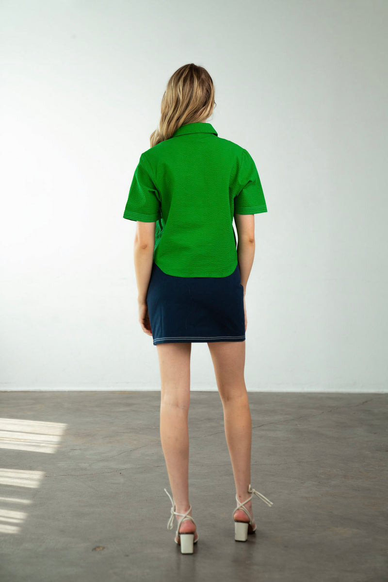 Split Neck Top Kelly Green