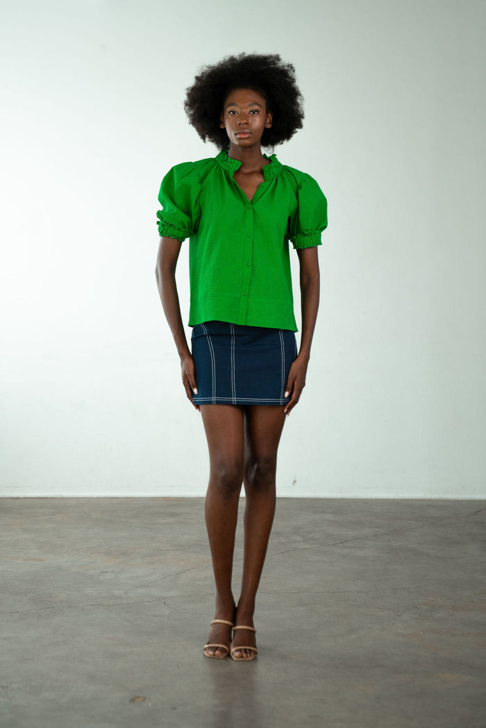 Elastic Collar Top Kelly Green