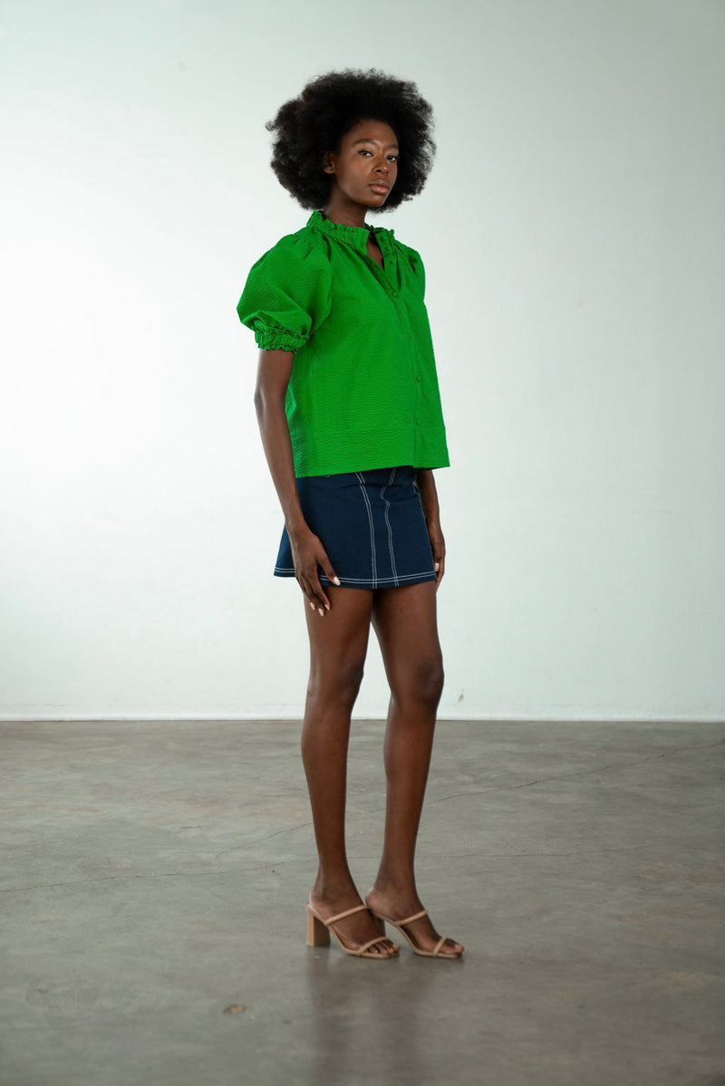 Elastic Collar Top Kelly Green