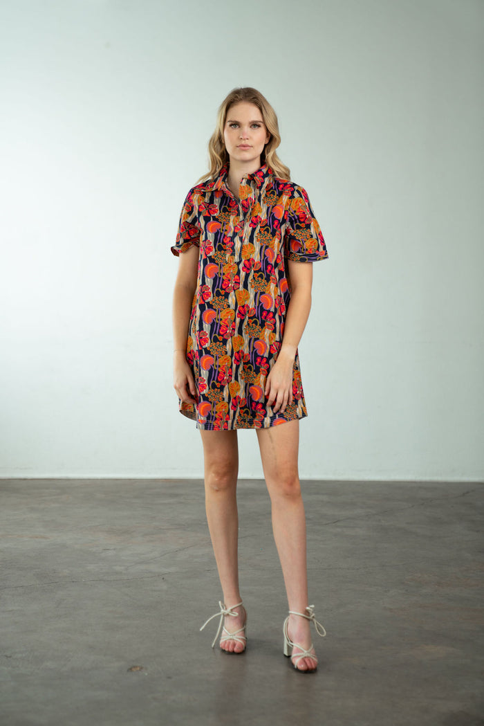 Split Neck Dress Navy Lilly