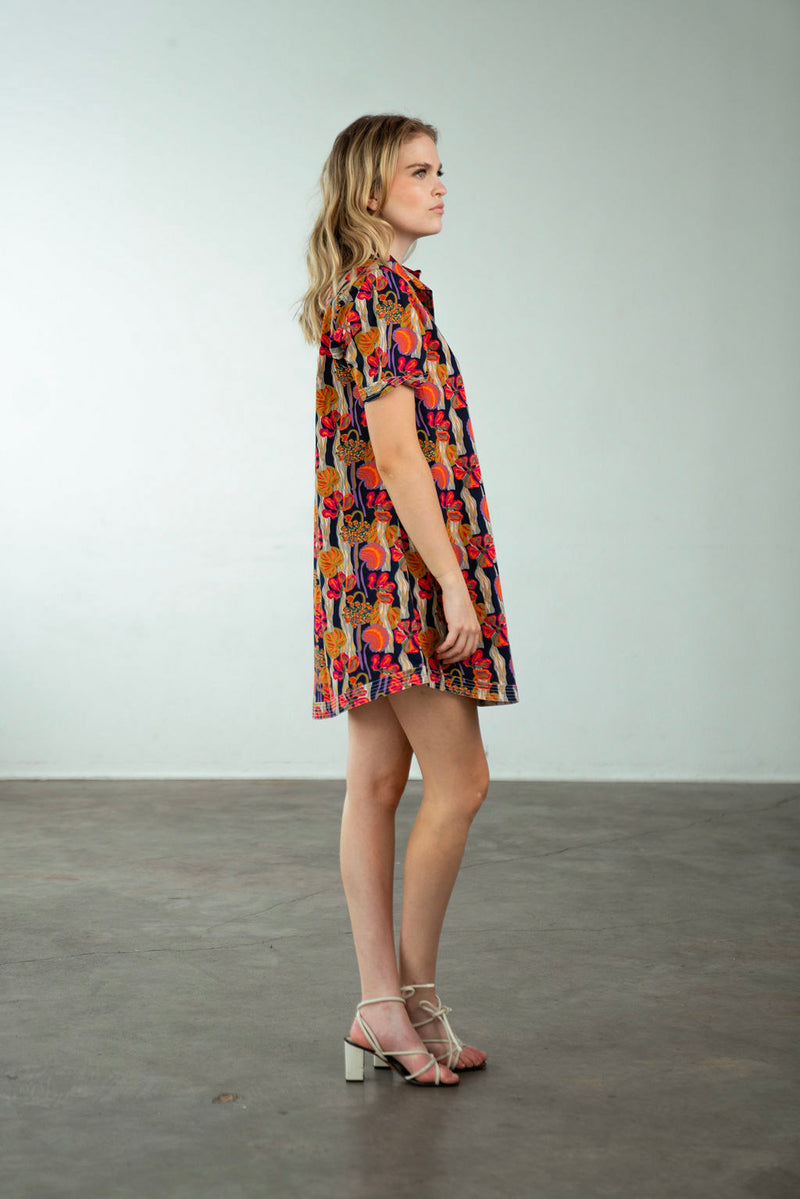 Split Neck Dress Navy Lilly