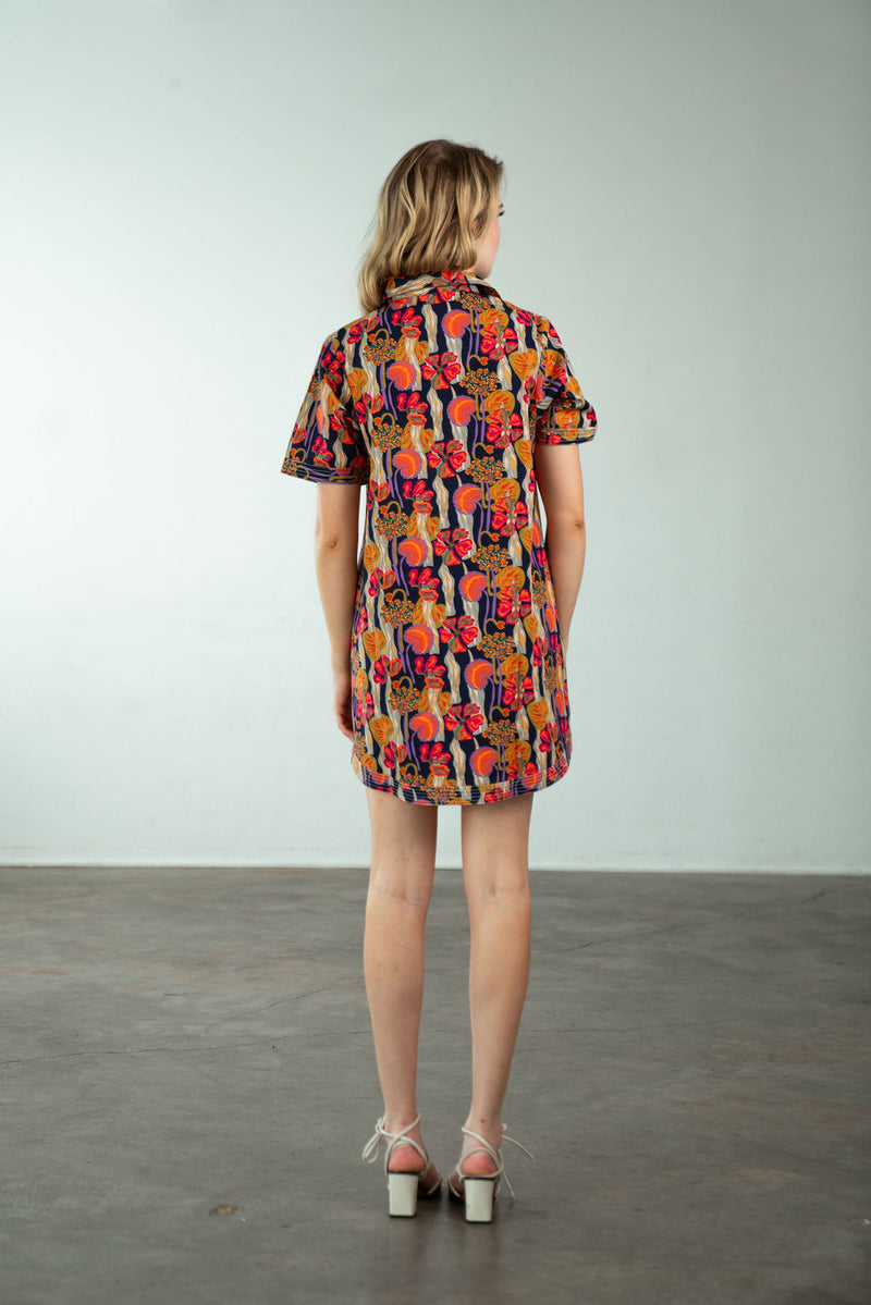 Split Neck Dress Navy Lilly