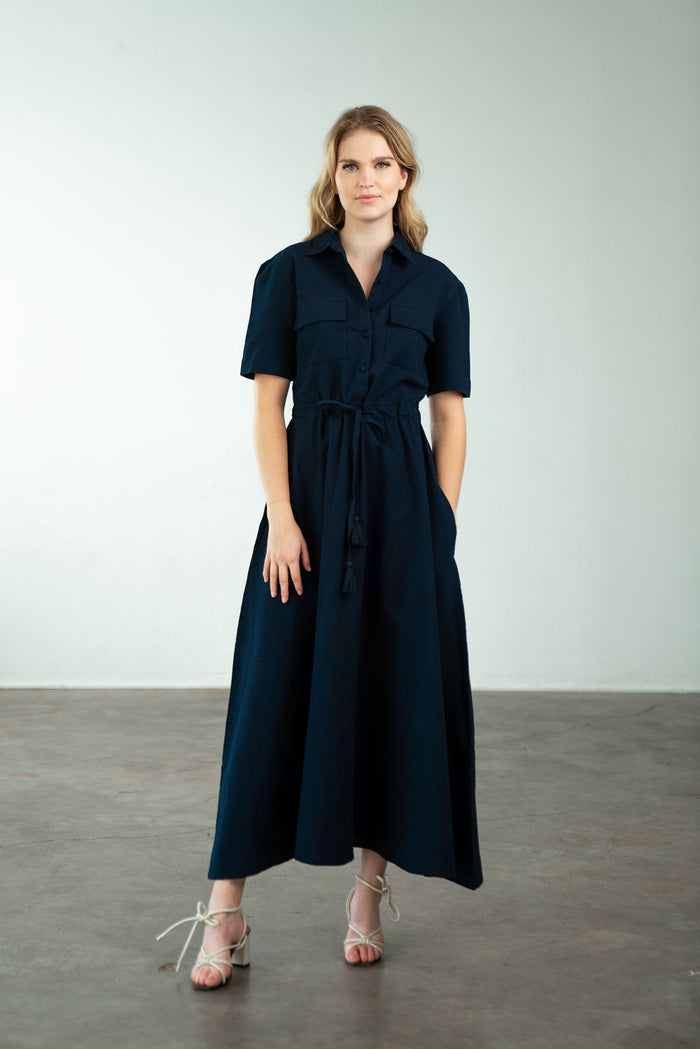 Kelli Maxi Dress Navy Seersucker